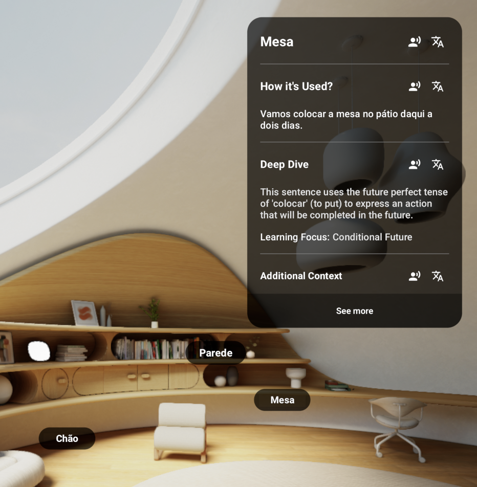 XR Object Recognition showing labels on furniture
